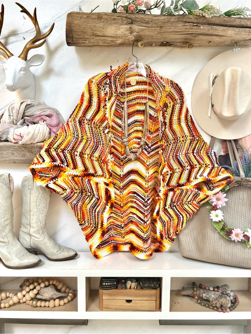 Artisan Chevron crochet boho cocoon kimono shrug cover up w cottagecore vibe